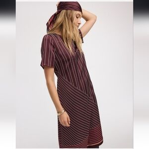Reitmans Satiny Striped Burgundy Dress (No Sash) New With tags
